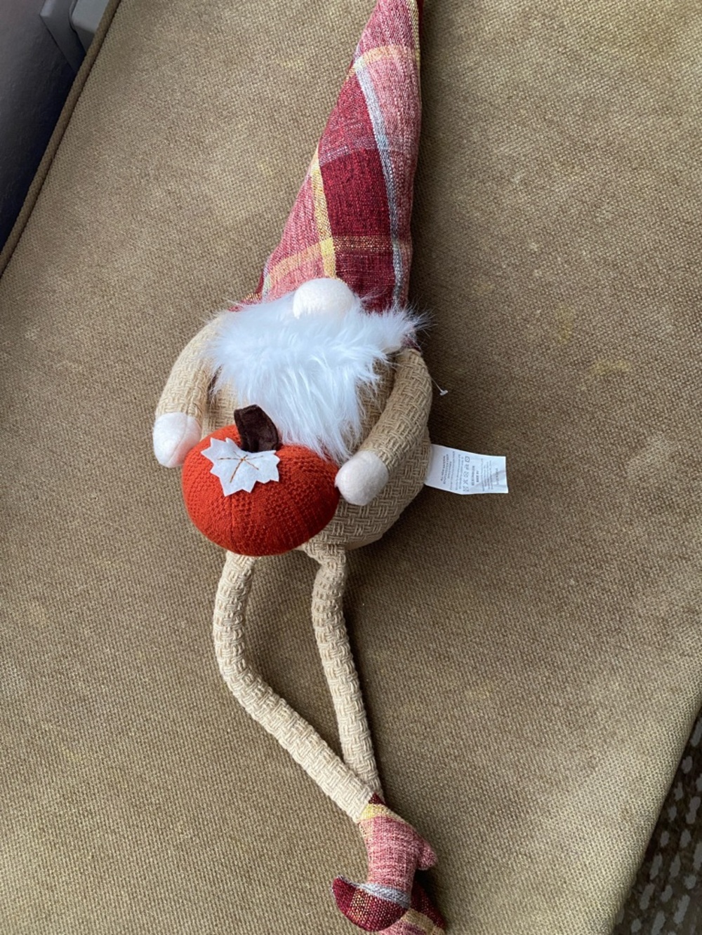 Autumn Gnome Plush with Knit Pumpkin - Red & Cream